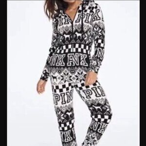 New XS Victoria’s Secret PINK Logo One Piece Pajamas Black/White